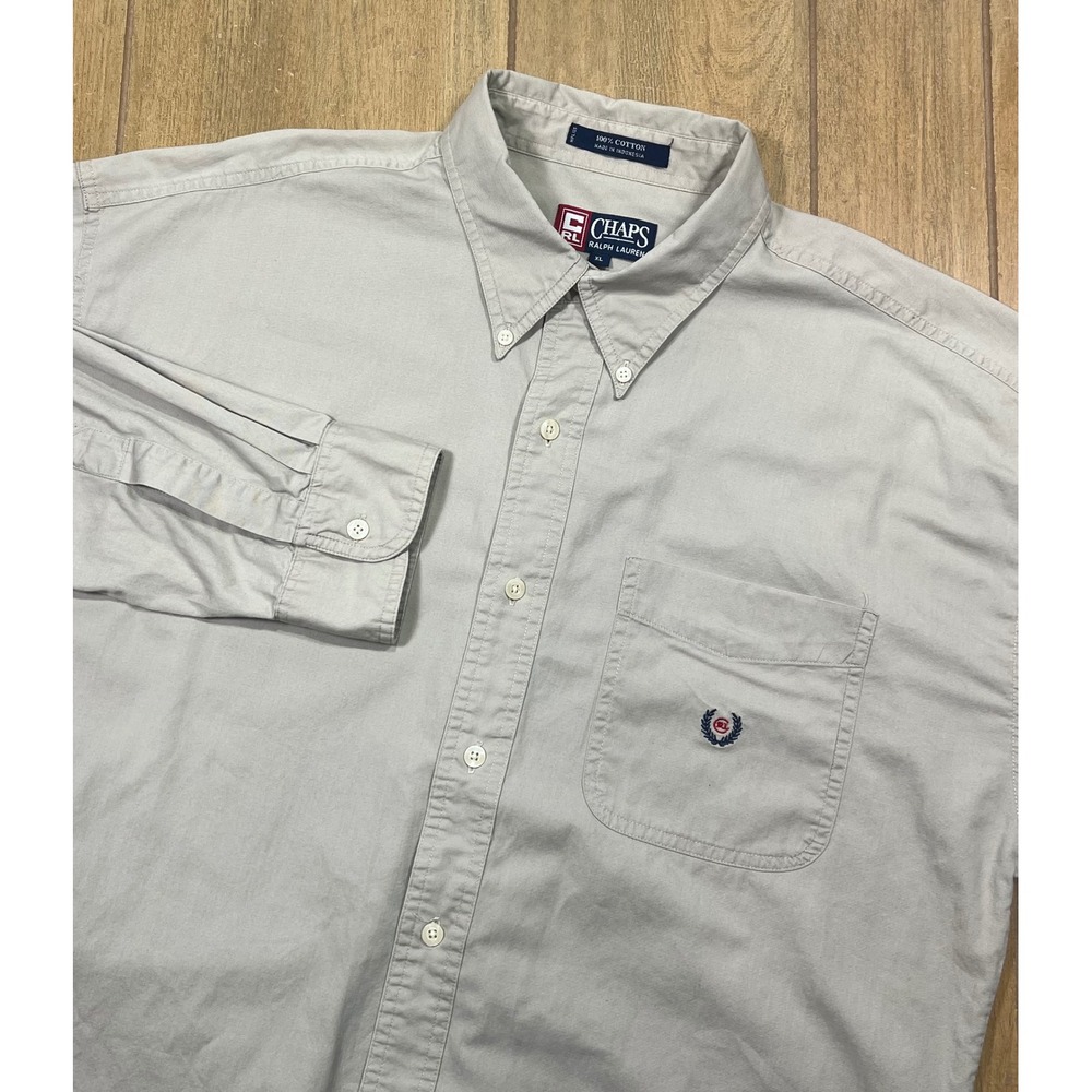 Chaps Ralph Lauren Mens Khaki Tan Long Sleeve Cotton Button Down Shirt XL 10716